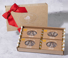 Load image into Gallery viewer, Almond Toffee 16 oz: four 4 oz boxes, red ribbon