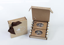 Load image into Gallery viewer, Dark Chocolate Toffee 8 oz: two 4 oz boxes, brown ribbon