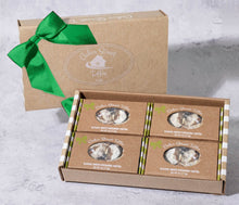 Load image into Gallery viewer, Classic White Pistachio Toffee 16 oz: four 4 oz boxes, green ribbon
