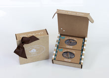 Load image into Gallery viewer, Sea Salt Toffee 8 oz: two 4 oz boxes, brown ribbon
