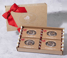 Load image into Gallery viewer, Semi Sweet Toffee 16 oz: four 4 oz boxes, red ribbon
